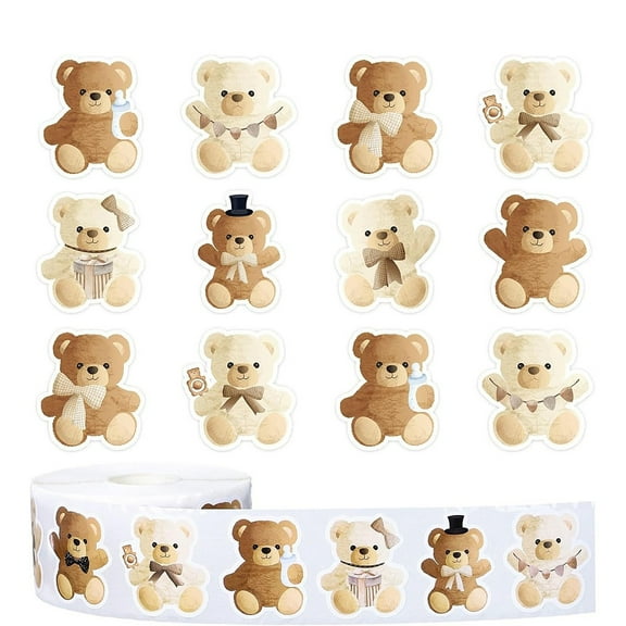 10rolls Paper Stickers Self-adhesive Decals Cartoon Bear BurlyWood 27~34x25~26mm 500pcs/roll