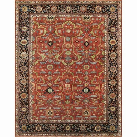 Pasargad Home Ferehan 10' x 14' Hand-Knotted Wool Rust/Navy Rug - All Ages, Indoors