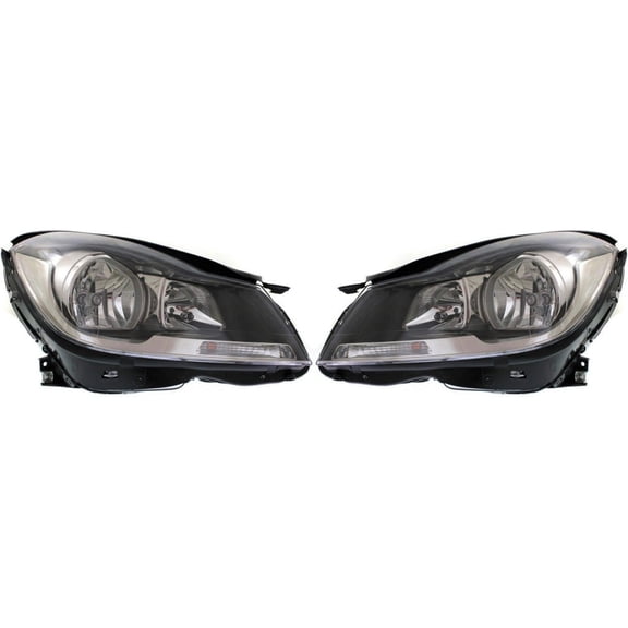 For Mercedes-Benz C350 Headlight Assembly 2012 13 14 2015 Pair Driver and Passenger Side Coupe Black CAPA Certified For MB2502186