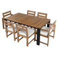 thumbnail image 2 of 7 Piece Patio Table and Chairs Set, Wood Dining Table Set for 6 with Umbrella Hole, 2 Armchairs & 4 Side Chairs, Outdoor Patio Furniture Set for Garden, Backyard, Poolside (Teak), 2 of 12