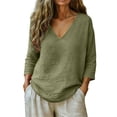 thumbnail image 3 of Vmvidoty Boho Clothes for Women 3/4 Length Sleeve Size S-5XL 12+ Colors Tees For Women Solid Color Loose Summer Classic T-Shirt Army Green L, 3 of 7