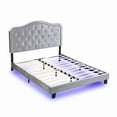 thumbnail image 4 of Upholstered Bed Button Tufted with Curve Design - Strong Wood Slat Support - Easy Assembly - Light Grey Velvet - With LED Light - Platform Bed - Queen, 4 of 9