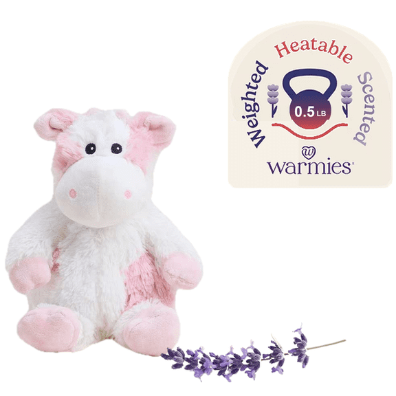 Warmies Junior 9” Strawberry Cow Stuffed Animal, Microwavable Heated Plushies and Weighted Soft Plush Toys