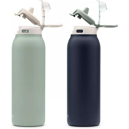 Ello 464-3202-202 Pop & Fill 32oz. 2-Pack Stainless Steel Water Bottle with QuickFill Technology  Eucalyptus/Sea Glass