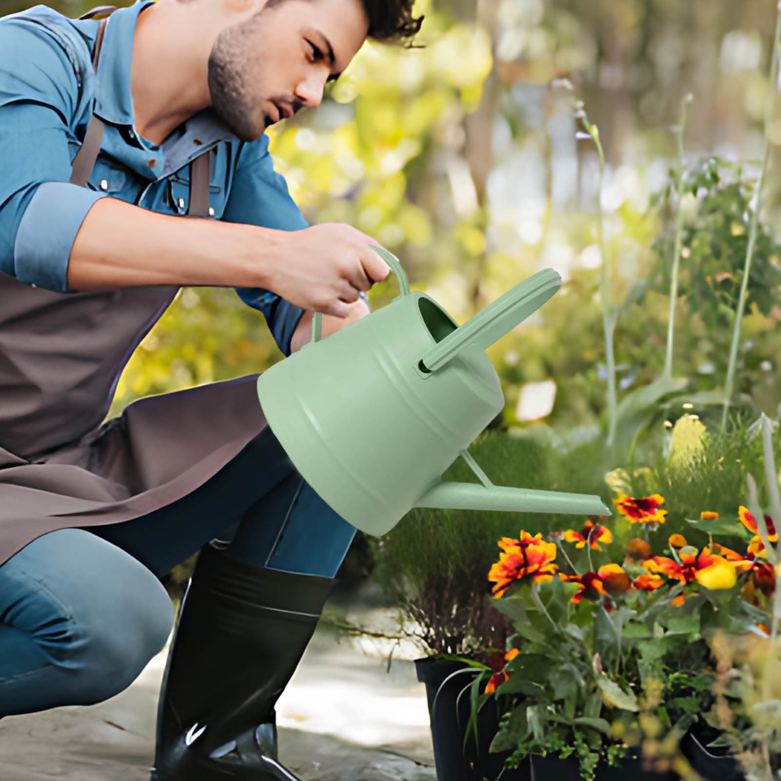 Byujiro 1 Gallon Long Spout Watering Can Multi-Functional Garden Watering Pot with Sprinkler Head, Ideal for Indoor Potted Plants, Outdoor Gardening & Lawn Care, Large Capacity Gardening Tool