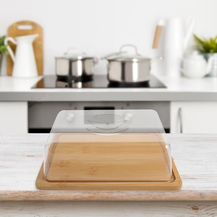 SEWCHICS Clear Acrylic and Bamboo Cake Plate with Dome, Perfect for Parties 1Set