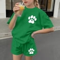thumbnail image 5 of Cethrio Girls Summer Outfit Sets, Printed Crew Neck Short Sleeve Casual Kids' 2 Piece Sets Green Size 10-12, 5 of 7