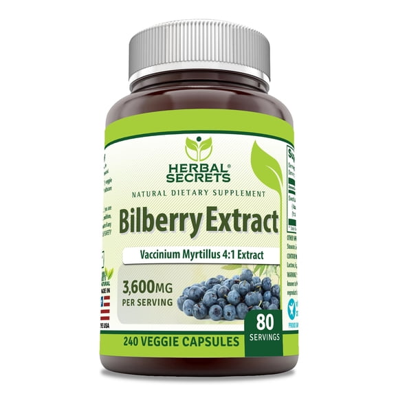 Herbal Secrets Bilberry Extract 3600 mg Per Serving 240 Veggie Capsules Supplement | Non-GMO | Gluten Free