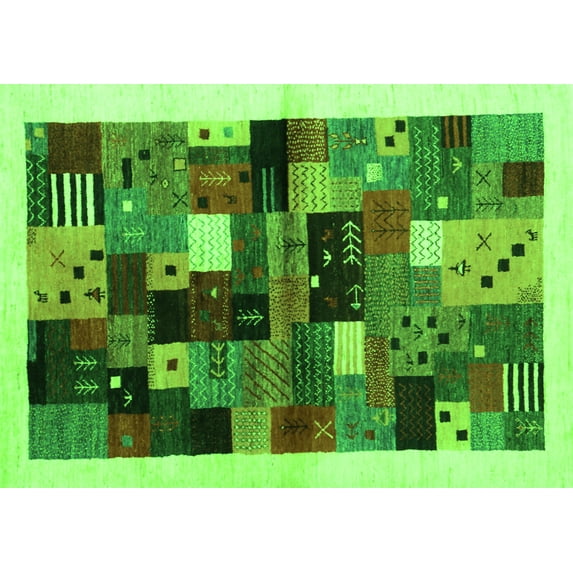 Ahgly Company Indoor Rectangle Abstract Green Contemporary Area Rugs, 6' x 9'