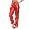 thumbnail image 4 of HDE Women's Metallic Faux Leather Pants High Waisted Trousers Red 8, 4 of 6