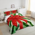 thumbnail image 3 of Feelyou Red Xmas Bowknot Queen Comforter Set, Christmas Gifts Bedding Sets, Green Geometric Stripes Reversible Bedding Comforter Set, Luxury Bedroom Decor,3 Pieces, 3 of 8