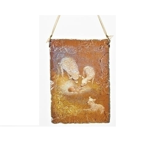 5" Orange Baby Jesus with Sheep Plaque Christmas Ornament