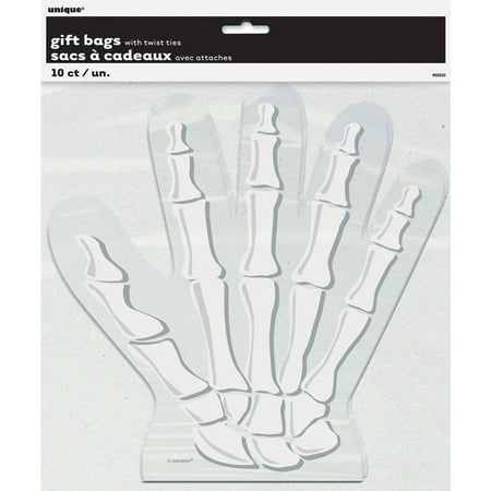 Halloween Bag Crafts - Skeleton Hand Shaped Halloween Cellophane Bags, 10-Count