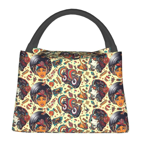 Fotbe Fashion Hippie Girl Bolsa Térmica Portátil con Estampado, Bolsa de Entrega de Alimentos Aislada, Bolsa Reutilizable de Gran Capacidad para Comidas y Supermercado