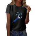 thumbnail image 4 of NAMTYQX Womens Tshirts Cotton Loose Fit Print Trendy Oversized Short Sleeve Crewneck Grafisches Cool Loose Stretch Womens Tops Casual Black Size S, 4 of 5