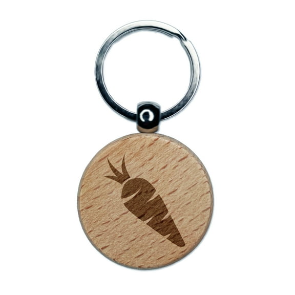 Carrot Vegetable Round Keychain Charm Tag - Engraved Wood