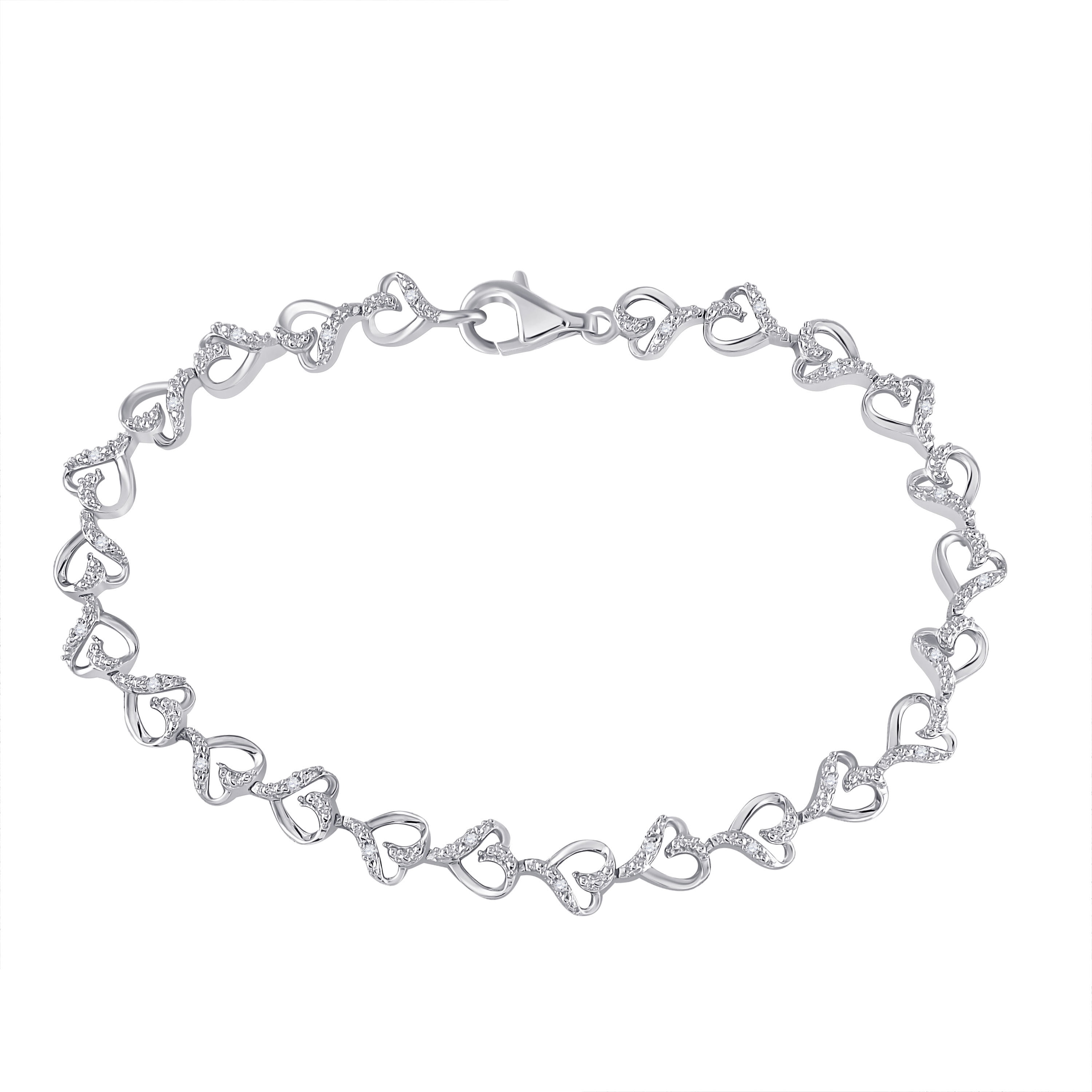 The Diamond Deal The Diamond Deal Sterling Silver Womens Round Diamond Heart Bracelet 1 10 Cttw Walmart Com Walmart Com