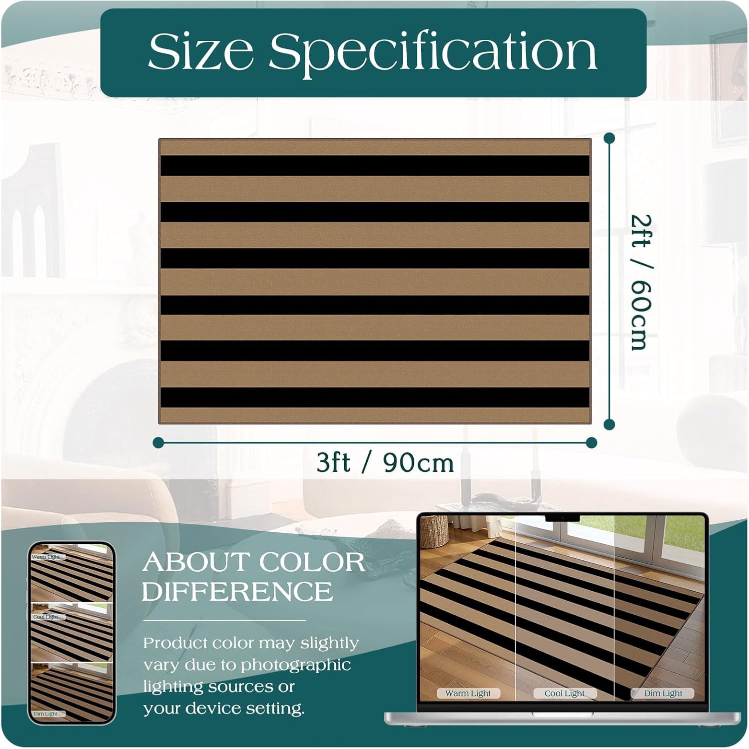 Front Door Mat Outside Entrance - 2x3 Black Tan Striped Non-Slip Washable Doormat Indoor Outdoor Mat Entry Rug Small Throw Rugs for Entryway Kitchen Bedroom Front Porch Decor