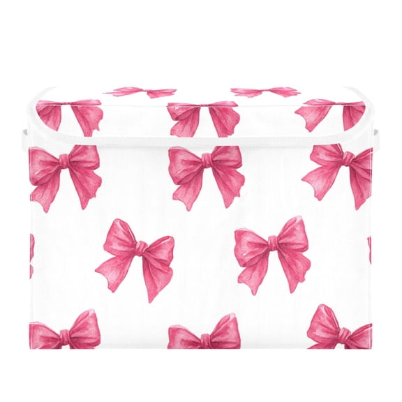 Cute Pink Bowknots Foldable Storage Bin with Lid and Handle Collapsible Storage Box 16.5 x 12.6 x 11.8 inches
