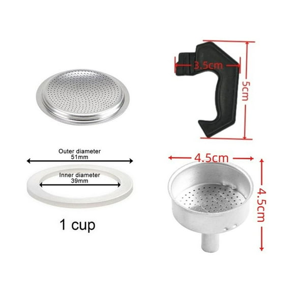 4Pcs/Set Mocha Pot Accessories Set Espresso Coffee Moka Pot Replacement Parts Handle,Gasket Seal,Funnel,Filter Coffeeware Tools