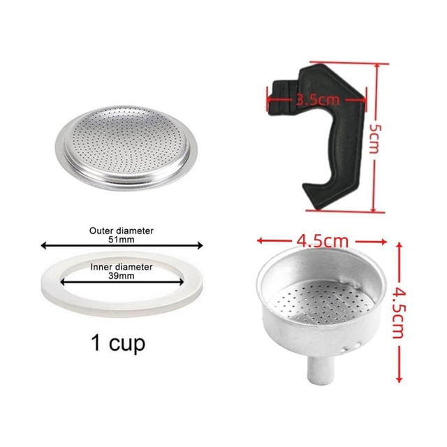 Pièces de Rechange pour Pot à Moka Espresso Poignée, Joint d'Étanchéité, Entonnoir, Filtre