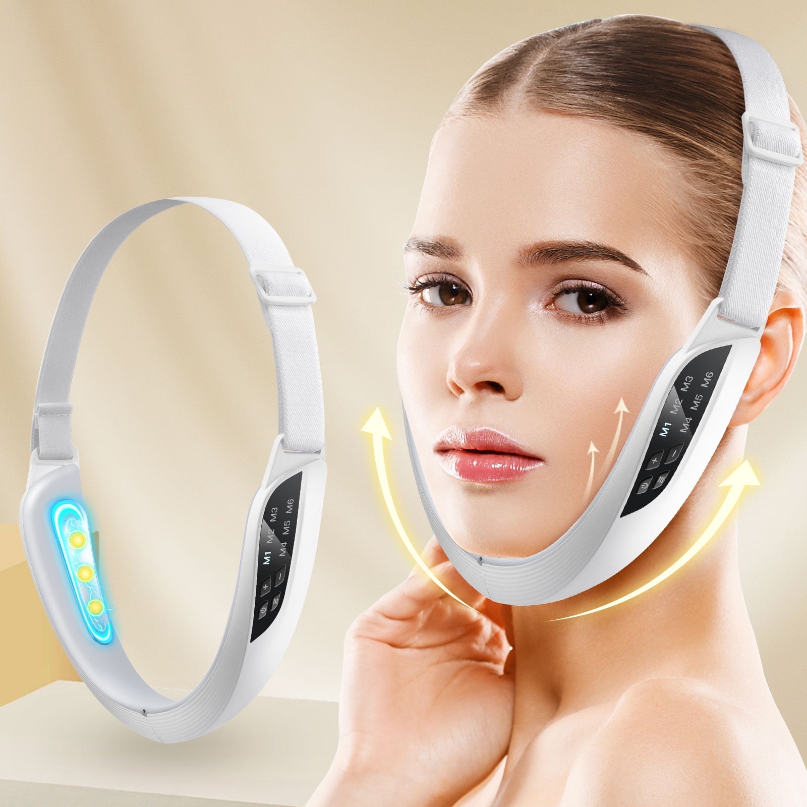 Double Chin Device, Electric V-Face Shaping Eliminator, 6 Modes and 8 Intensity Levels Face Massage, Lifting Firming Saggy Skin Tightening Machine for Women Skin Care