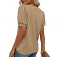 thumbnail image 7 of Ayolanni Short Sleeve Summer Women Blouses Solid V-Neck Patchwork Collarless Blouse Dressy Puff Oversized Outdoor Tees Summer Tops Brown L, 7 of 7