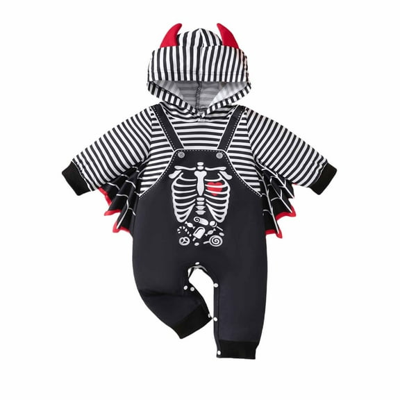 Luxalzxs Skeleton Costume Kids Newborn Baby Boy Girl Halloween Clothes Long Sleeve Hoodie Romper Pajamas Jumpsuit Onesie 12-18 Months