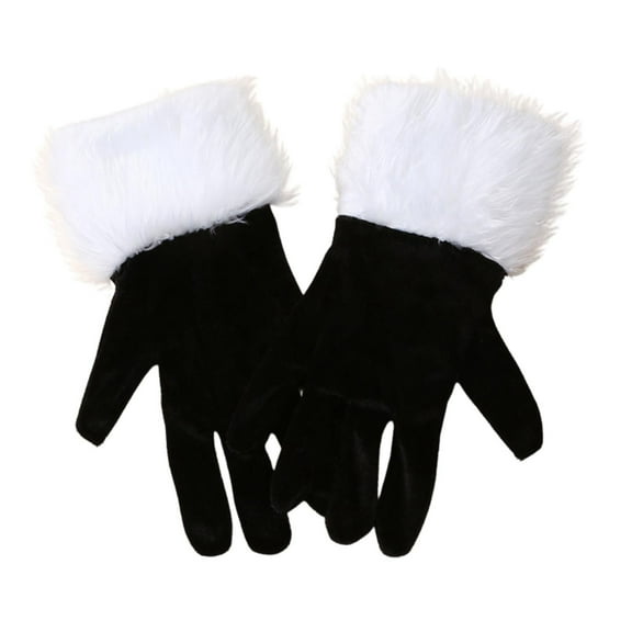 MIASHUI Women's Velvet Short Gloves with White , Christmas Party Gloves for Evening Events, Elegant Performance Gloves for Special Occasions Black