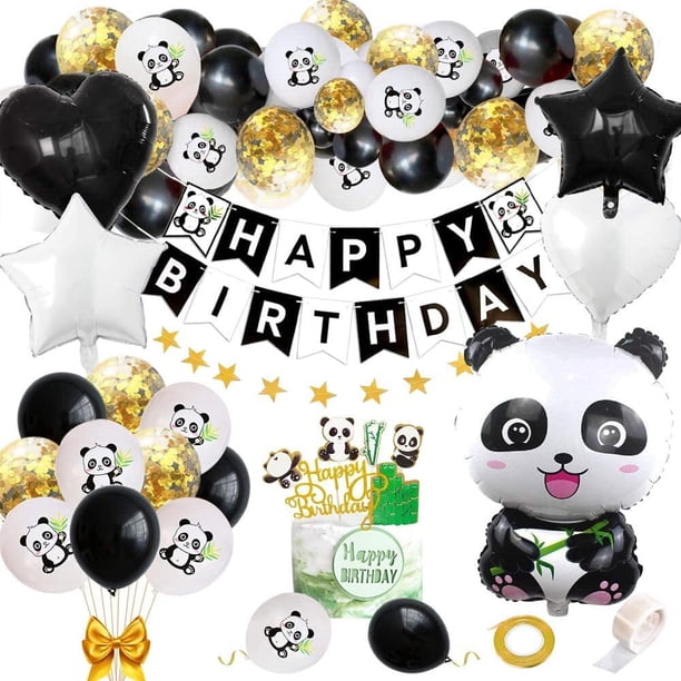 Decoraciones de fiesta de panda de YANSION para niños, pancarta de feliz cumpleaños, globos de panda, adornos para cupcakes para fiesta de cumpleaños con temática de panda, baby shower