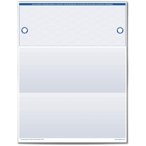 VersaCheck ValueEChex - 500 Chèques Vierges pour Entreprises - Blue Elite UV Secure - 500 Feuilles Formulaire #1000 - Vérifier en Haut