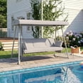 thumbnail image 3 of CHINNLUU Oversized 4 Person Porch Swing with Stand 800 LBS Capacity Adjustable Canopy Backrest Includes Cushions Pillows Patio 2 in 1 Swing Bed for Backyard Garden Poolside, Champagne, 3 of 14