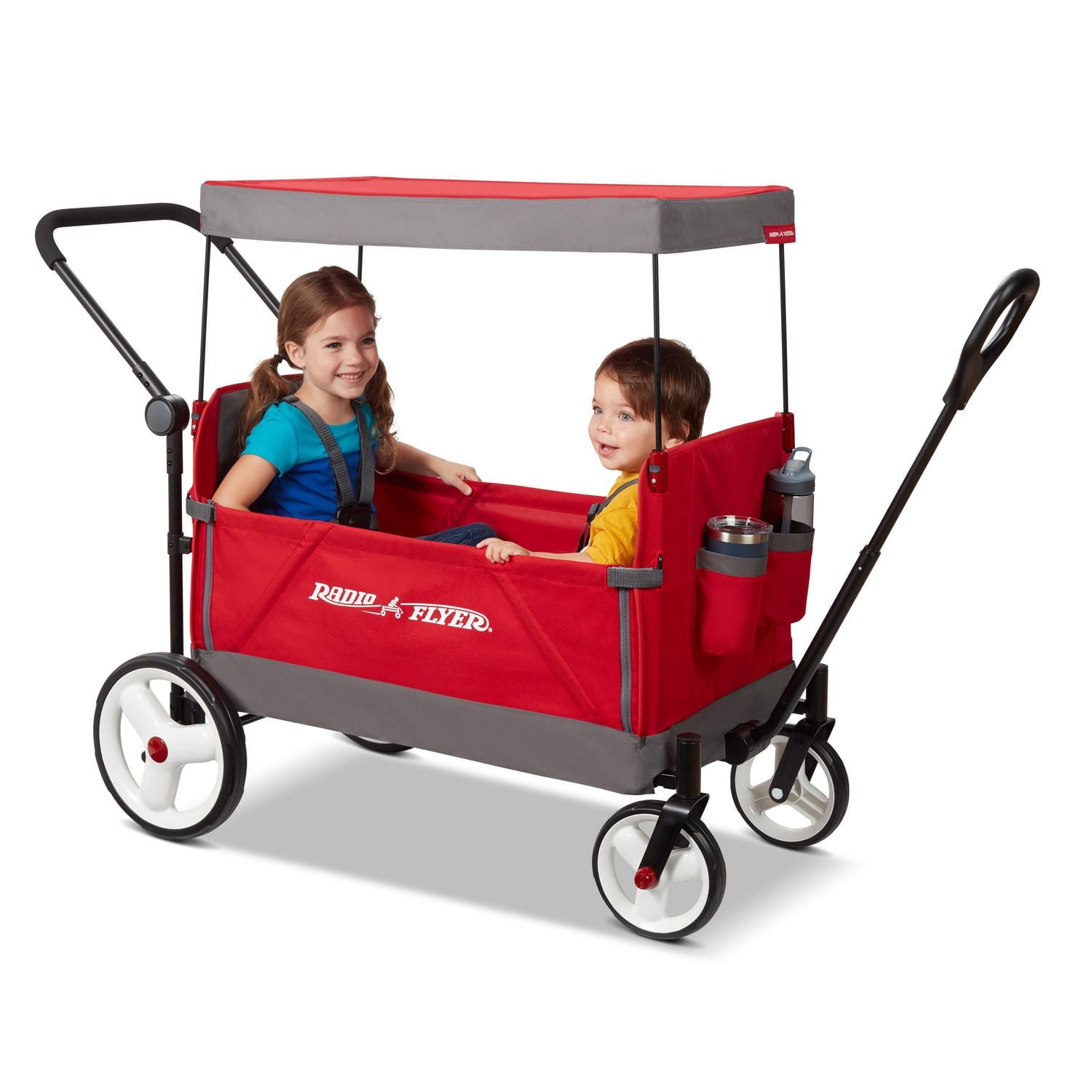 Radio Flyer Convertible Stroll N Wagon with Pull & Push Handle, Red/Black