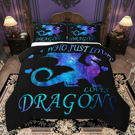 Homewish Animal Dragons Bedding Comforter Set 2pcs for Teens Boys Girls,Gradient Universe Galaxy Twin Comforter Sets Microfiber,Starry Sky Breathable Bedding Set,Lightweight Room Decor,Reversible