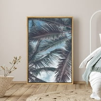 PixonSign Framed Canvas Print Wall Art Palm Trees Against Cloudy Sky Nature Ocean Photography Modern Art Nautical Scenic Colorful Multicolor Pastel for Living Room, Bedroom, Office - 24"x36" Natural