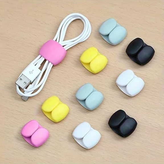 10-Pack Silicone Cord Organizer Clips, Reusable Cable Management Holders, Portable Earphone & Charger Cord Keeper for Travel & Daily Use