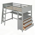 thumbnail image 4 of Twin Size Loft Bed with Drawers & Desk - Gray, Solid Wood, Maximized Space, 4 of 15