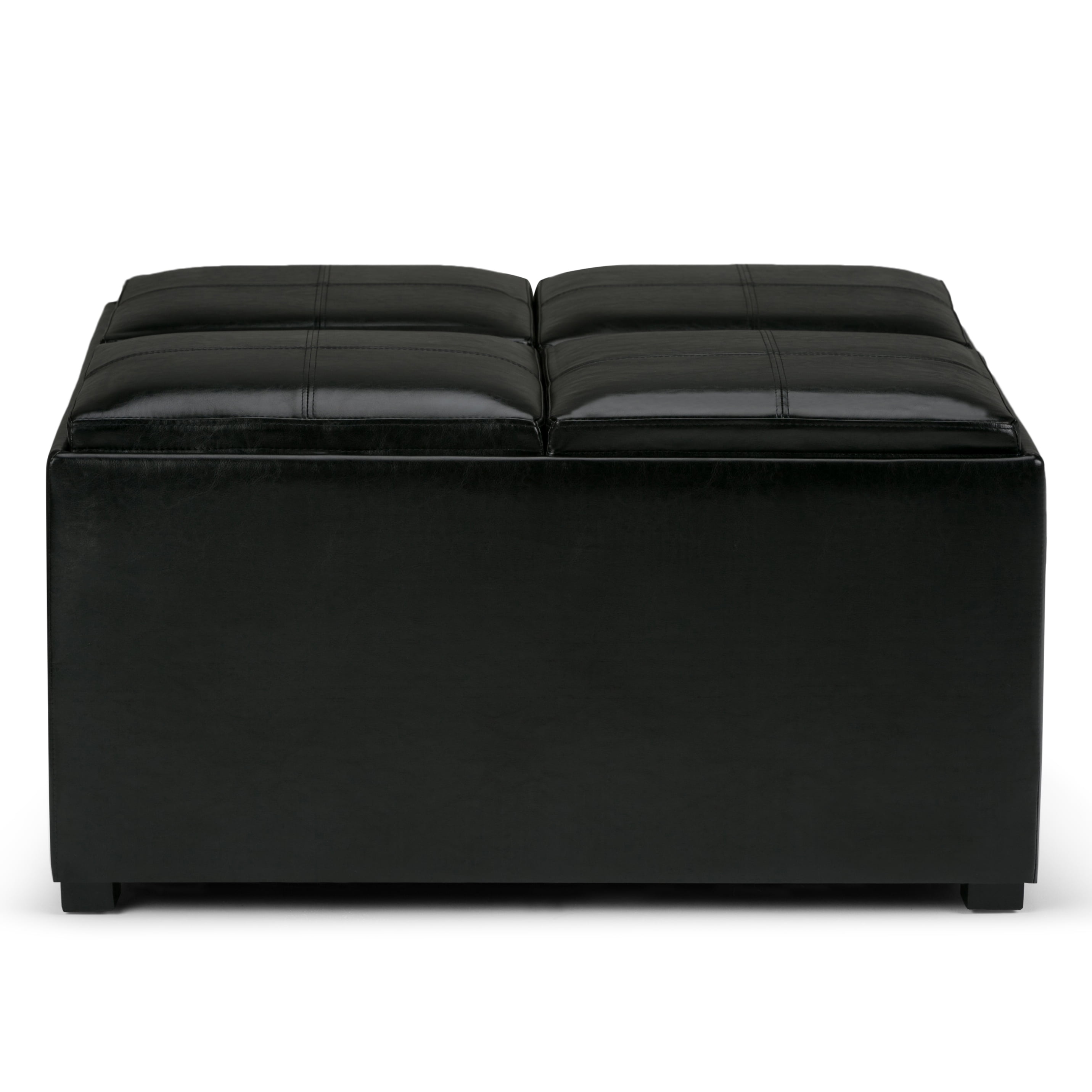 Simpli Home Avalon 35 inch Wide Contemporary Square Coffee Table Storage Ottoman in Midnight Black Vegan Leather