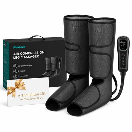 Nekteck Leg Massager for Circulation and Relaxation, FSA/HSA Eligible Foot and Calf Compression Massager with 2 Modes, 3 Intensities, Handheld Controller, Adjustable Leg Wraps, Gift for Men Women