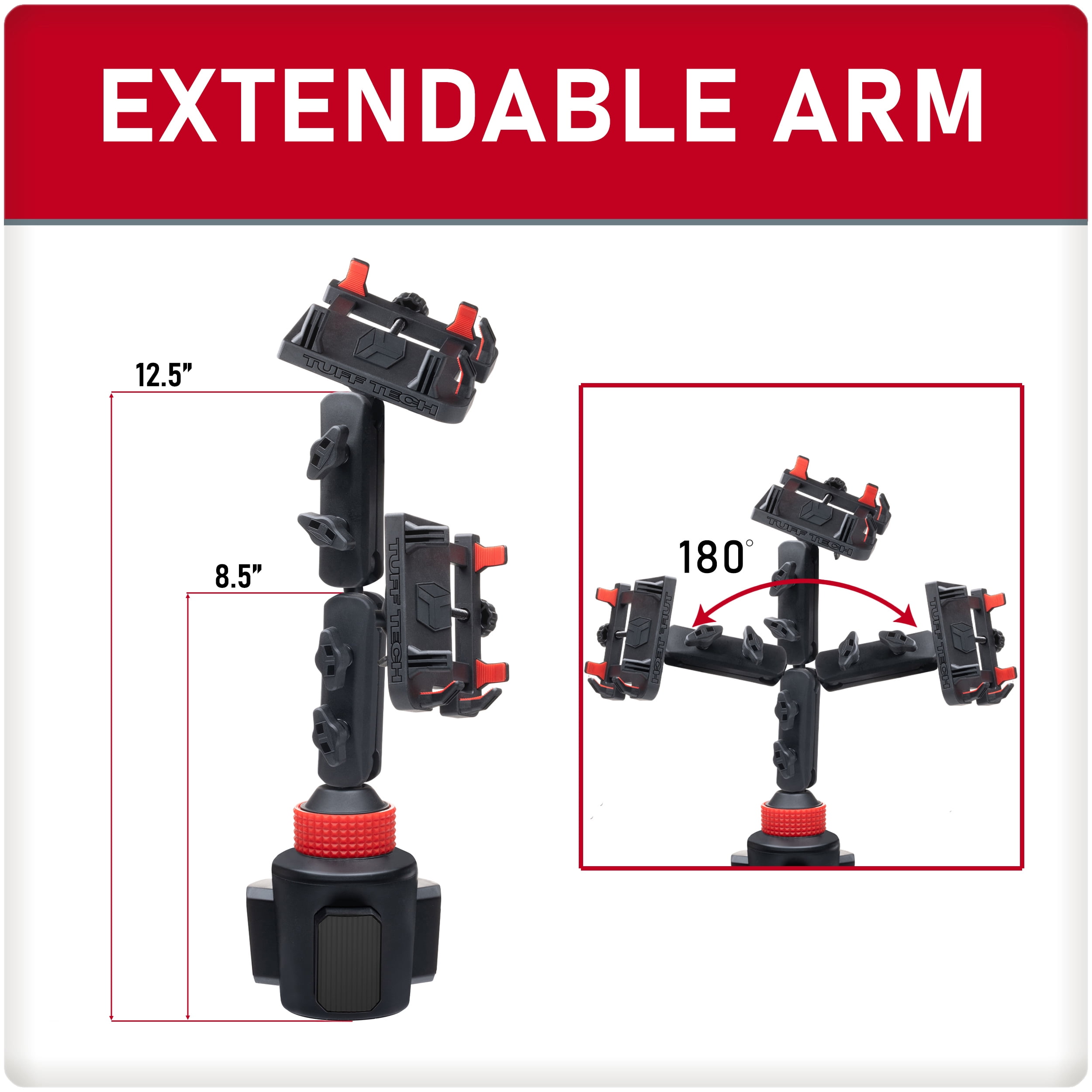 Tuff Tech Extendable Cup Mount Phone Holder for Cars, Trucks, and SUVs