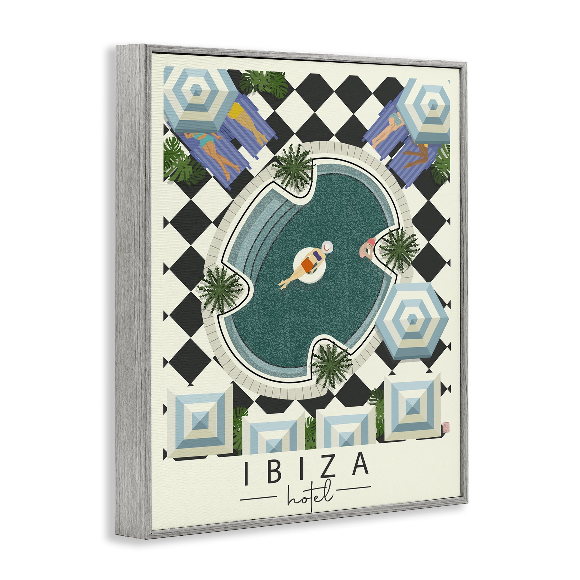 Stupell Industries Ibiza Hotel Aerial Pool Gray Framed Giclee Art, design by Jen Bucheli