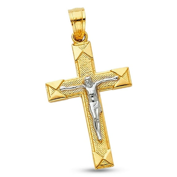 Mens Solid 14k Gold Jesus Cross Pendant Crucifix Two Tone Charm Religious Faith Christian Christ Genuine 24 mm x 15 mm