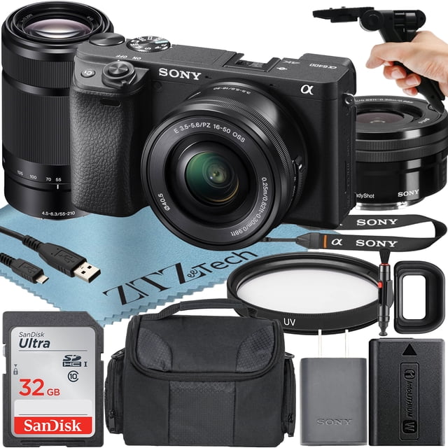 Sony Alpha a6400 Mirrorless Digital Camera with E PZ 16-50mm + E 55-210mm OSS Lens + SanDisk 32GB Card + Case + ZeeTech Accessory Bundle