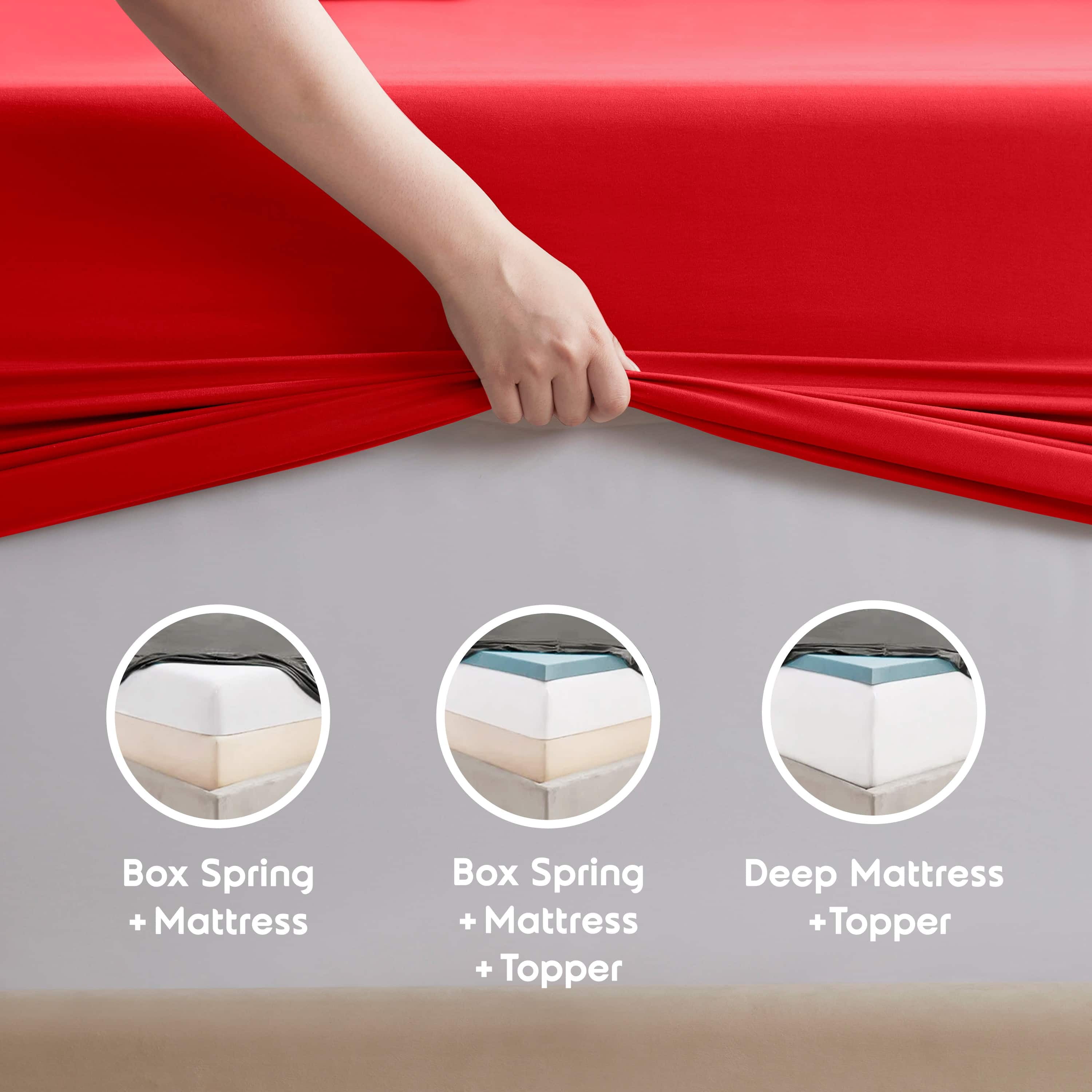 LammaLoe Extra Deep Pocket Queen Sheets set, Fits 18"-24" Mattress, 6 Piece Soft Microfiber Bed Sheet Sets, Red
