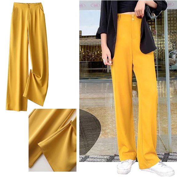 Idoravan Womens Casual Pants Clearance Women's Fashion Casual Full-Length Loose Pants Solid High Waist Trousers Long Straight Wide Leg Pants