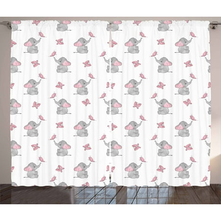 Elephant Nursery Curtains 2 Panels Set Baby Elephants Playing With Elephant Nursery Curtains 2 Panels Set Baby Elephants Playing With Erflies Design Lovely Pattern