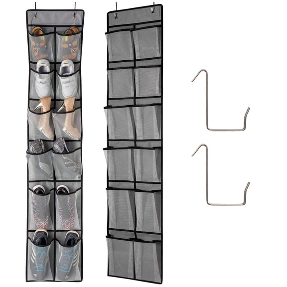 Asoricing Shoe Organizer, Over the Door Organizer, Hanging Doors and Windows, Multi-Purpose 12 Pockets, Gray, 59.06'' x 11.42''