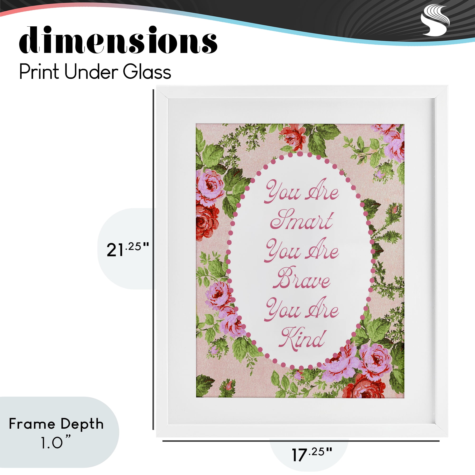 Stupell Industries Smart Brave & Kind with Vintage Florals White Framed Print Under Glass, design by Lil' Rue