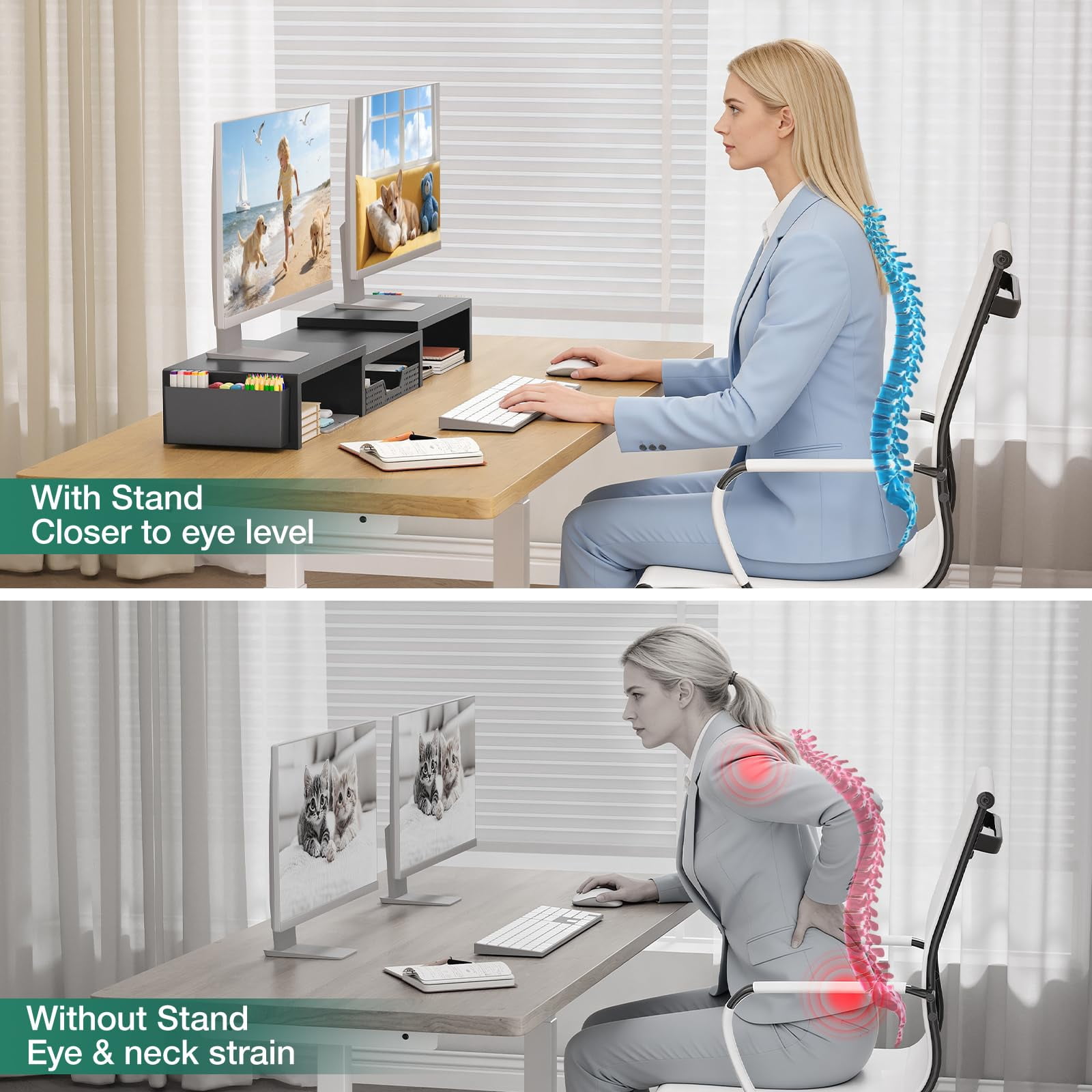 Dual Monitor Stand Riser With Drawer And 2 Pen Holders  Desk Organizer For Office Supplies Computer Workspace Accessories Home Black