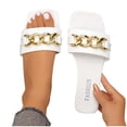 thumbnail image 4 of HWRETIE Women's Open Toe Chain Decor Slide Sandals Summer Fashion Casual Slippers Lightweight Flat Shoes for Daily Wear Vacation Outdoor Use White, 4 of 5